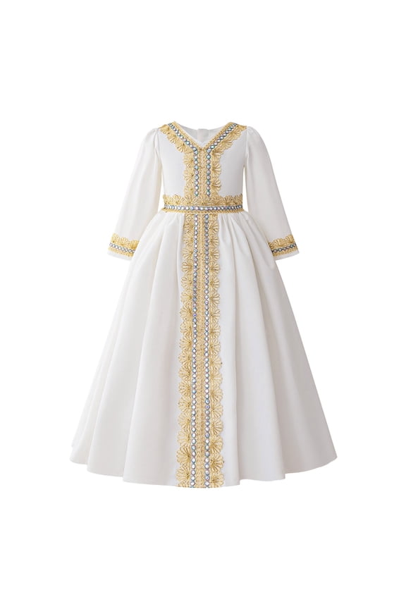 Flower Girl Dress for Weddings Toddler Girls Vintage Party Dress Ruffled Sleeve A-Line Tulle Flower Girl Dresses for Wedding Birthday (White,Size 6-7 Years)