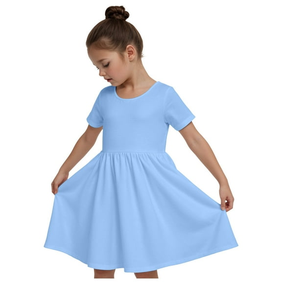 Gubotare Flowy Girls Dress Baby Girl Smocked Dress Summer Casual Short Sleeve Dresses Floral Print Sundress Princess Dress for Toddlers Size 4-5T (Sky Blue,4-5 Years)