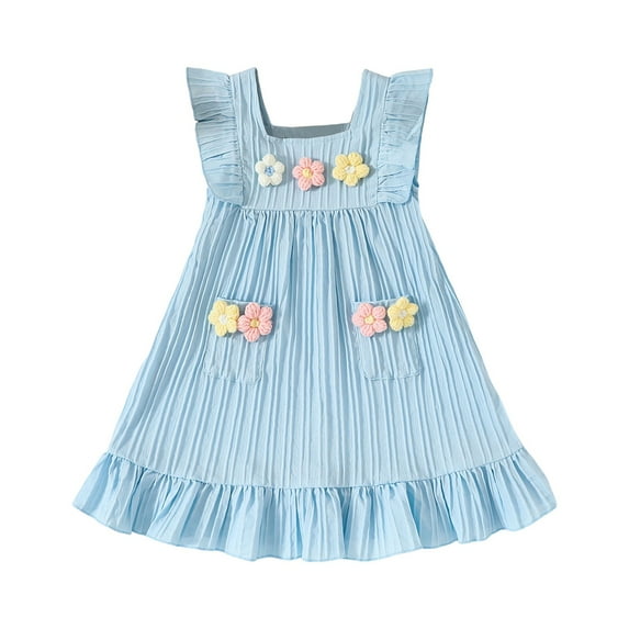 Gubotare Flowy Girls Dress Baby Girls Casual Dresses Toddler Floral Dress Print Sundress Princess Dress (Light Blue,Size 2-3 Years)