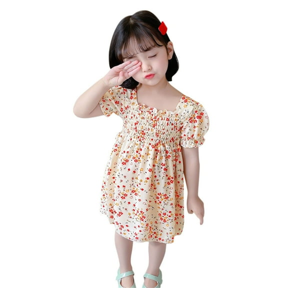 Gubotare Flowy Girls Dress Toddler Baby Girls Summer Dress - Cute Sunflower Pattern Casual Sundress Ruffle Sleeve Butterfly Dresses Outfits Size 12-18 Months (Red,12-18 Months)