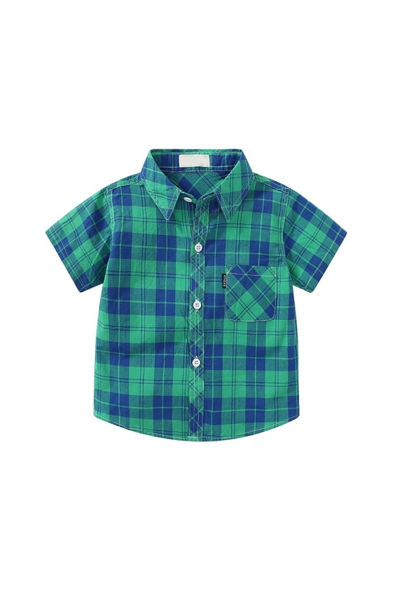 Formal Shirt for Boys Plaid Short Sleeve Button Down Shirts for Boys Baby Toddler - Kids Summer Clothes (AG,Size 1-2 Years)