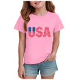 thumbnail image 1 of Gubotare Fourth of July Shirts for Girls Girls' Summer Short Sleeve Shirts Casual Cute Crew Neck Blouses Tops (Pink,Size 13-14 Years), 1 of 4