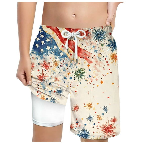 Gubotare Fourth of July Swim Trunk Boy Boys Swim Trunks Quick Dry Swim Shorts Lightweight Bathing Suits Side Pocket (Khaki,Size 13-14 Years)