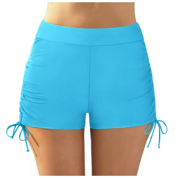 Gubotare Full Coverage Swim Bottoms Womens Swim Board Shorts High Waisted Bathing Suit Bottoms Adjustable Ruched Side Swimsuit (Light Blue,Size XL)