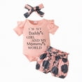 thumbnail image 1 of Gubotare Girl Baby Clothes Toddler Girls Outfits Ruffle Short Sleeve Ribbed Romper Shorts Headband 3-Piece Set 0 3 6 9 12 18 24 Months (Light Pink,0-3 Months), 1 of 6