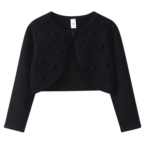 Gubotare Girl Cardigan Girls' Cropped Long Sleeve Knitted Bolero Cardigan with Bowknot Button Closure - Kids' Shrug Sweater Jacket Outwear Size 5T 6T (Black,5-6 Years)