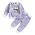 thumbnail image 1 of Gubotare Girl Casual Outfit Girl Clothes Long Sleeve Pure T-Shirt Tops Pants 2Pcs Toddler Girl Outfit Size 2T 3T (Purple,2-3 Years), 1 of 9