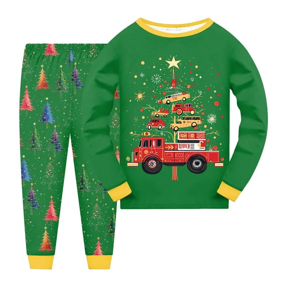 Gubotare Girl Christmas Pajamas 2-Piece Cozy Pajamas For Little/Big Boys Long Sleeves Soft Pjs Set Kid 5T 6T (Green,5-6 Years)