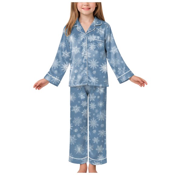 Gubotare Girl Christmas Pajamas 2-Piece Girls Pajamas, Long Sleeve Tie Dyed Girls Pajamas 5T 6T (Light Blue,5-6 Years)