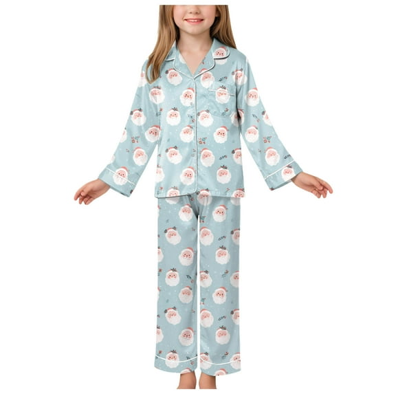 Gubotare Girl Christmas Pajamas Girls Pajamas Set Kids Long Sleeve PJs Cotton Jammies Size 13-14 (Light Blue,13-14 Years)