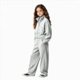 thumbnail image 1 of Gubotare Girl Fall Outfits Girls' Tracksuit Set Wide Leg Pants Solid Long Sleeve Stand Collar Sports & Active Wear Size 9-10 (Grey,9-10 Years), 1 of 8