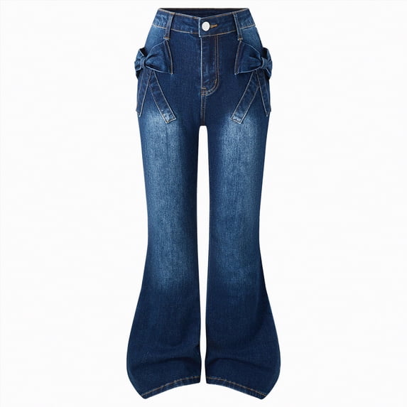 Gubotare Girl Flare Jeans Girls Jeans Flare Bottom Bow Jeans for Teen High Waist Cute Stretch Denim Pants Size 8-9 (Blue,8-9 Years)