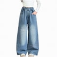 thumbnail image 1 of Gubotare Girl Jeans Girls Streetwear Denim Cargo Pants High Waist Length Baggy Wide Leg Jeans with Multi Pockets Size 13-14 (Blue,13-14 Years), 1 of 6