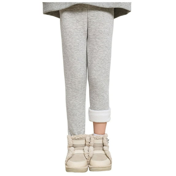 Gubotare Girl Knit Leggings Winter Kids Girls Cotton Fleece Lined Solid Leggings Warm Pants for Winter Size 7-8 (Light Gray,7-8 Years)