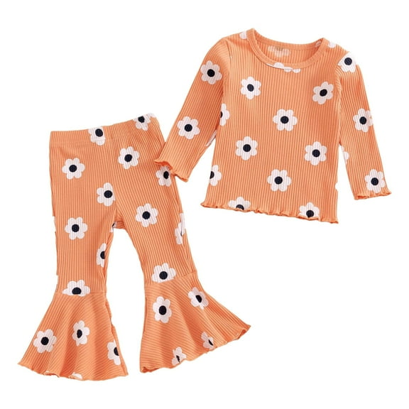Gubotare Girl Outfits Adorable Cute Toddler Baby Girls Clothes Set,Long Sleeve T-Shirt + Pants Outfit Size 12 18 Months (Orange,12-18 Months)