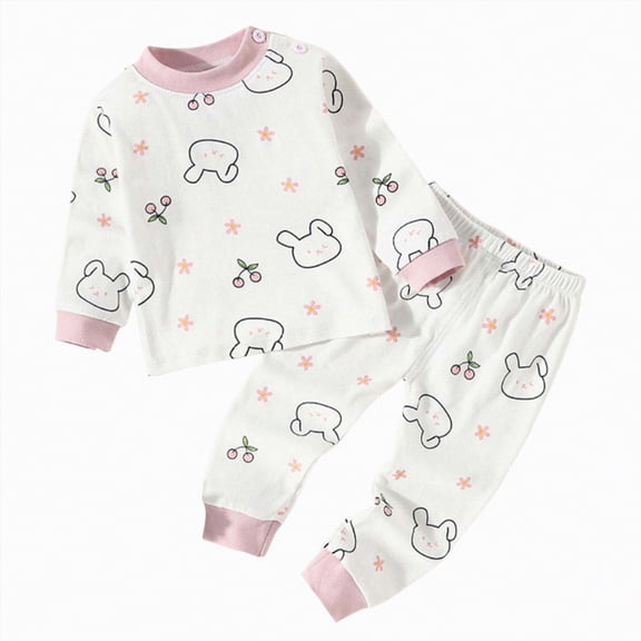 Gubotare Girl Pajamas Set Toddler Girls Long Sleeve Pajamas Sets Pjs Cotton Infant Kids 6 12 Months (Light Pink,6-12 Months)