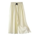 thumbnail image 1 of Gubotare Girl Pants Girls Casual Pants High Waist Wide Leg Flowy Loose Long Trousers (Beige,Size 12-18 Months), 1 of 3