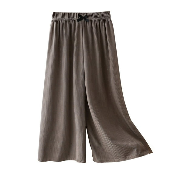 Gubotare Girl Pants Girls Wide Leg Pants Loose Trousers Linen Flowy with Pockets Elastic Waist Casual for Kids (Dark Gray,Size 6-7 Years)