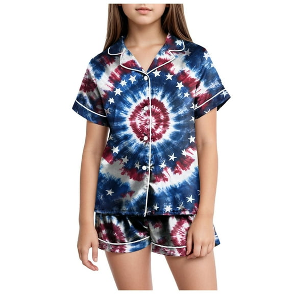 Gubotare Girl Pjs Short Sleeve with Plaid Shorts Cute Sleepwear Teen Girl Cartoon Sleep Tee Summer Lounge Pj Set (Blue,Size 10-11 Years)