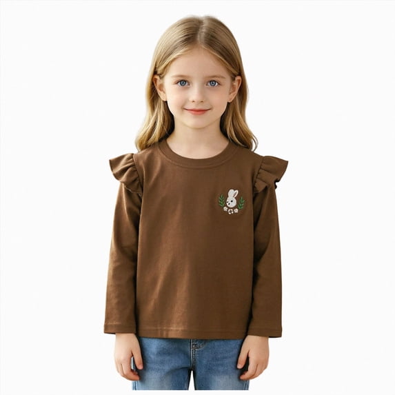 Gubotare Girl Shirt Girls Tops Little Girls Casual Long Sleeve T Shirt Girls Top Shirts Crewneck Tunic Tops Girls Kids Tee Size 9-10 (Brown,9-10 Years)
