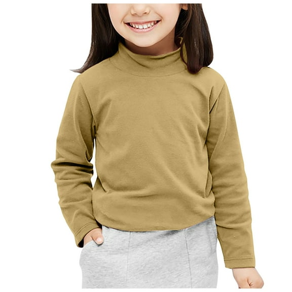 Gubotare Girl Shirt Long Sleeve Toddler Girl Long Sleeve Shirt Tops Tees Puff Round Neck Rib Kids Tshirt Size 3T 4T (Khaki,3-4 Years)