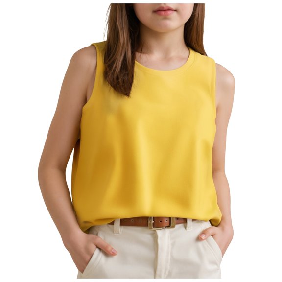 Gubotare Girl Shirts Tank Tops Girl's Ribbed Knit Sleeveless Round Neck Casual Baisc Crop Tank Top (Yellow,3-4 Years)