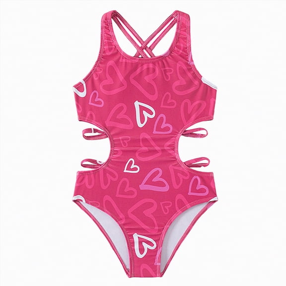 Gubotare Girl Swimsuit Cut Out One Piece Swimsuit for Girls One Piece Print Bathing Suits Beach Swimwear Size 5-6 (Hot Pink,5-6 Years)