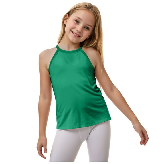 Gubotare Girl Tank Tops Athletic Girls' Thin Cotton Strap Tank Floral Print for Cute Summer Style (Green,6-7 Years)