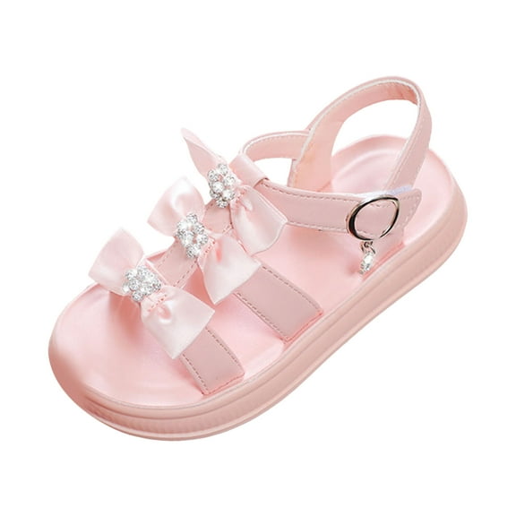 Gubotare Girl's Baby Toddler Flat Sandals with Bowknot Adjustable Ankle Strap Sandals Size 10 (Pink,Little Kids 10)