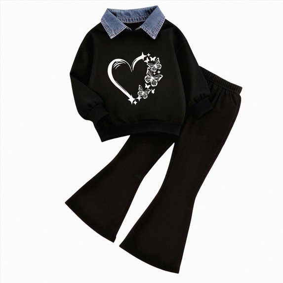 Gubotare Girls 2 Piece Cute Outfits Long Sleeve Butterfly Sweatshirt and Elastic Flared Pants Fall Clothing Set Size 4-8 Years