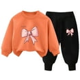 thumbnail image 1 of Gubotare Girls 2 Piece Outfits Long Sleeve Toddler Baby Girl Outfits Embroidery Stripe Waffle Long Sleeve Sweatshirt Sweatpants Set Newborn Fall Clothes 4T 5T (Orange,4-5 Years), 1 of 5