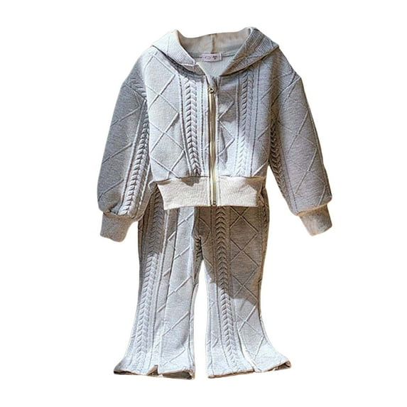Gubotare Girls 2 Piece Outfits Toddler Kid Girls Clothes Ribbed Color Block Long Sleeve Hoodie Sweatsuit Set Fall Outfits Size 5T 6T (Grey,5-6 Years)