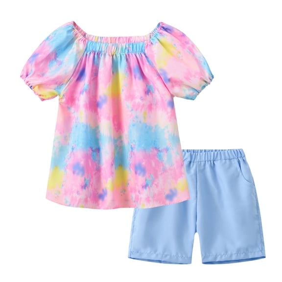 Gubotare Girls Athletic Shorts Set Toddler Girls Clothes Tie-Dye Summer Outfits Sets with Short Sleeve T-Shirt Top+Girls Shorts 2pcs Sets 3T 4T (Purple,3-4 Years)