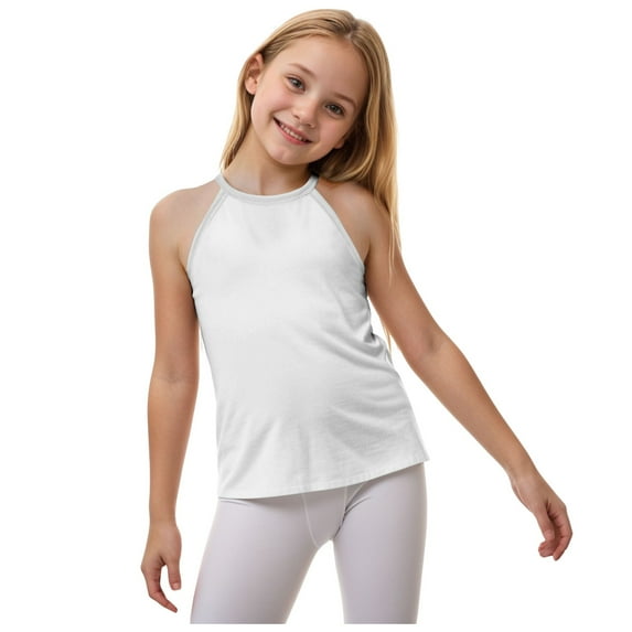 Gubotare Girls Athletic Tank Tops Girls Full Sleeveless Camisole Tank Tops – Stretch Undershirts Comfortable Camis 6T 7T (White,6-7 Years)