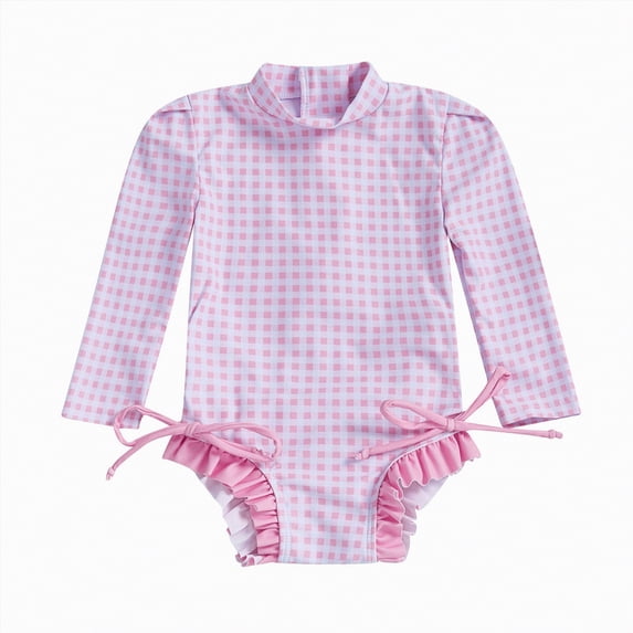 Gubotare Girls Bathing Suits Baby Girls Long Sleeve One Piece Rash Guard Swimsuit with Zipper UPF 50+ Sun Protection 12 18 Months (Pink,12-18 Months)