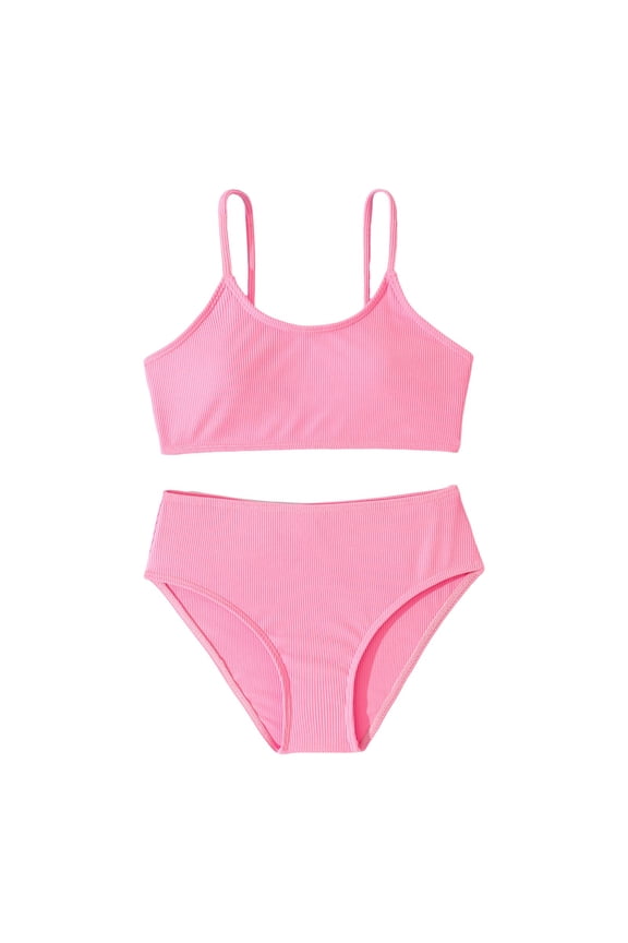 Girls Bathing Suits Two Piece Teen Girls' Swimsuits Two-Piece V-Neck Bikini Adjustable Shoulder Straps Swimsuit Kids Bikini Set Size 10-11 (Pink,10-11 Years)