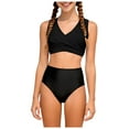 thumbnail image 1 of Gubotare Girls Bathing Suits Two Piece Teen Girls Swimwear Botanical Print Pattern Ruffle Patchwork Bathing Suits Swimdress Beach Wear Two Piece Split Swimsuit Size 9-10 (Black,9-10 Years), 1 of 8