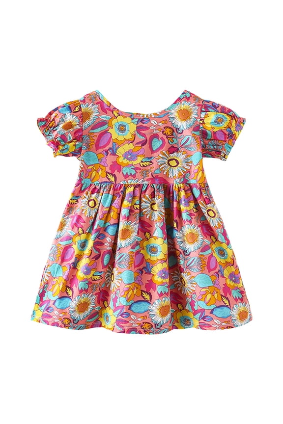 Girls Beach Dress Baby Girls Casual Dress Toddler Smocking Dress Floral Print Sundress for Spring Summer Size 12-18 Months (Multicolour,12-18 Months)