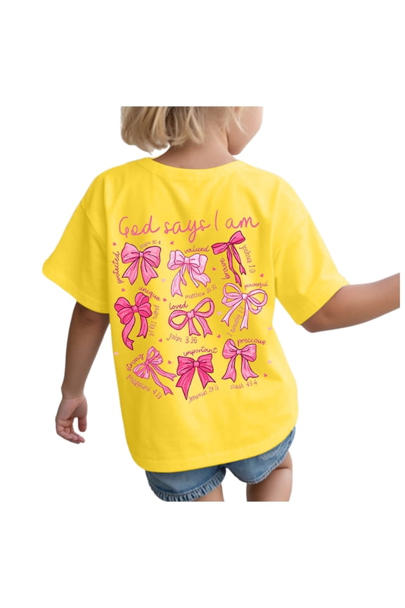 Girls Blouse Girl's Crop Top Graphic Tee Summer Round Neck Short Sleeve Pattern T Shirts (Yellow,Size 11-12 Years)
