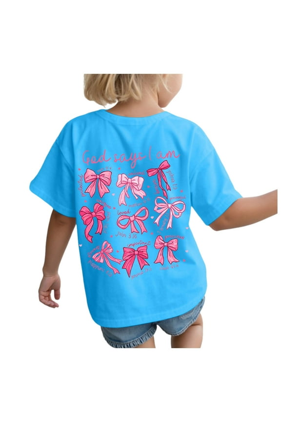 Girls Blouses Short Sleeve Girls' Shirt Crop Tops Short Sleeve Summer Drop Shoulder Sleeve Crewneck Loose T Shirt Tee (Sky Blue,Size 7-8 Years)