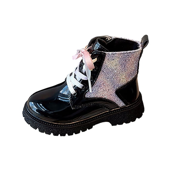 Gubotare Girls Booties Girl Boots Kids Ankle Boots Warm Side Zipper Low Heel Short Booties Winter Anti-Slip Outdoor Shoes for Little Kids/Big Kids Size 1 (Black,Big Kids 1)
