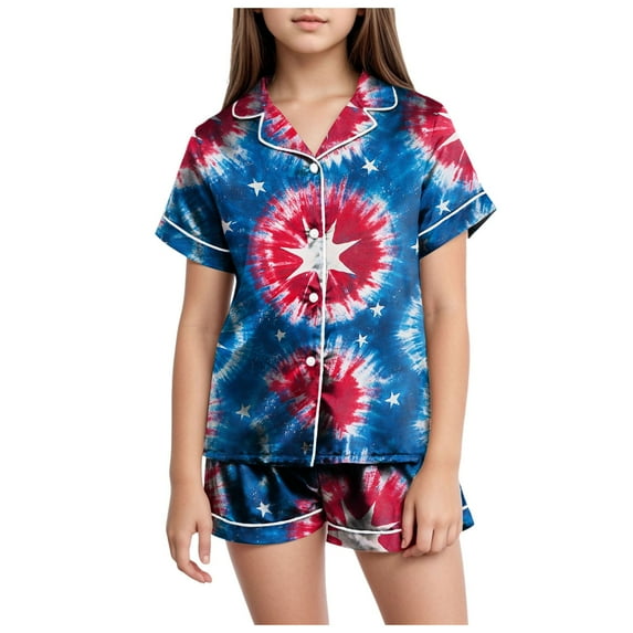 Gubotare Girls Button Down Pajamas Girls'Pajama Set - 2 Piece Short Sleeve Button Down Sleep Shirt and Pajama Shorts (Sky Blue,Size 12-13 Years)
