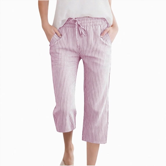 Gubotare Girls Capri Linen Short Pants Gingham Seersucker Elastic Waist Crop Pants Drawstring Casual Plaid Capris with Pockets Size 7-8 (Pink,7-8 Years)