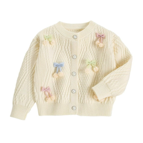 Gubotare Girls Cardigan Girls Cardigan Sweater Casual Casuals Toddler Long Sleeve Button Knit Sweaters Tops 2T 3T (White,2-3 Years)