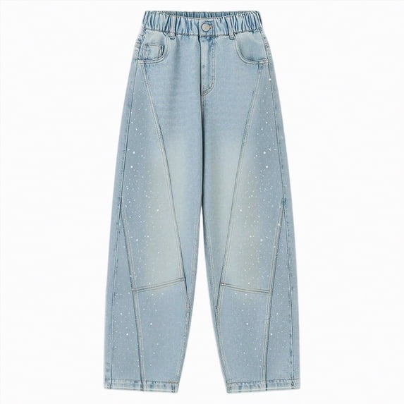 Gubotare Girls Cargo Jeans Girl's Denim Pants High Waisted Straight Leg Jeans with Pockets Size 6-7 (Blue,6-7 Years)