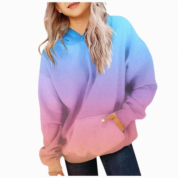 Gubotare Girls Casual Long Sleeve Hoodies Cute Oversized Fleece Pocket Sweatshirt Tops (Blue, 1-2 Years)