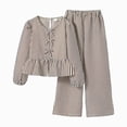 thumbnail image 1 of Gubotare Girls Casual Outfits Set Girls Clothes Kids Fall Winter Outfits Long Sleeve Top Pants Casual Little Girl Clothing Size 9-10 (Coffee,9-10 Years), 1 of 8