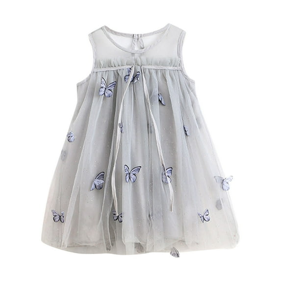 Gubotare Girls Casual Summer Floral Sleeveless Sundress Holiday Cami Dress (Grey,3-4 Years)