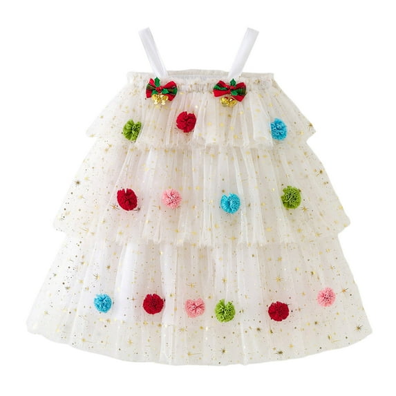 Gubotare Girls Christmas Dresses Girls Dress Ruffle Tulle Cute Summer Party Princess Sundress Size 8-9 (White,8-9 Years)