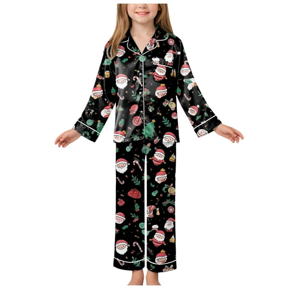 Gubotare Girls Christmas Pajamas Pajamas for Girls Butterfly Soft Cozy Long Sleeve and Pants 2 Piece Sleepwear Set Size 13-14 (Black,13-14 Years)